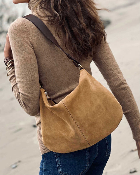 PAZ SHOULDER BAG in Umber Suede – Kendall Conrad