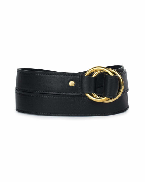 DOUBLE RING BELT in Black Napa