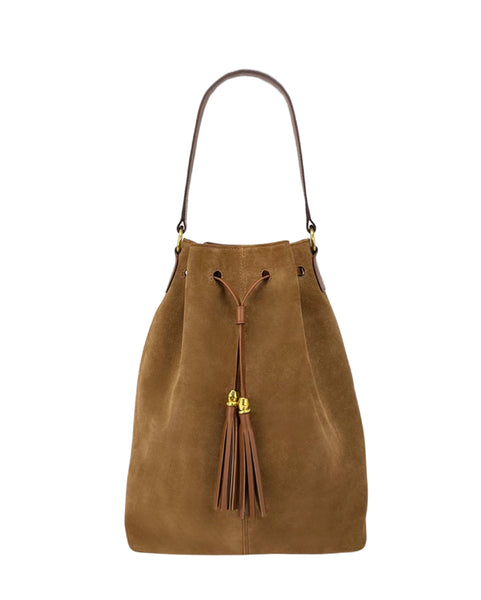 COMPLIMENTARY: Small bucket-bag in tan suede