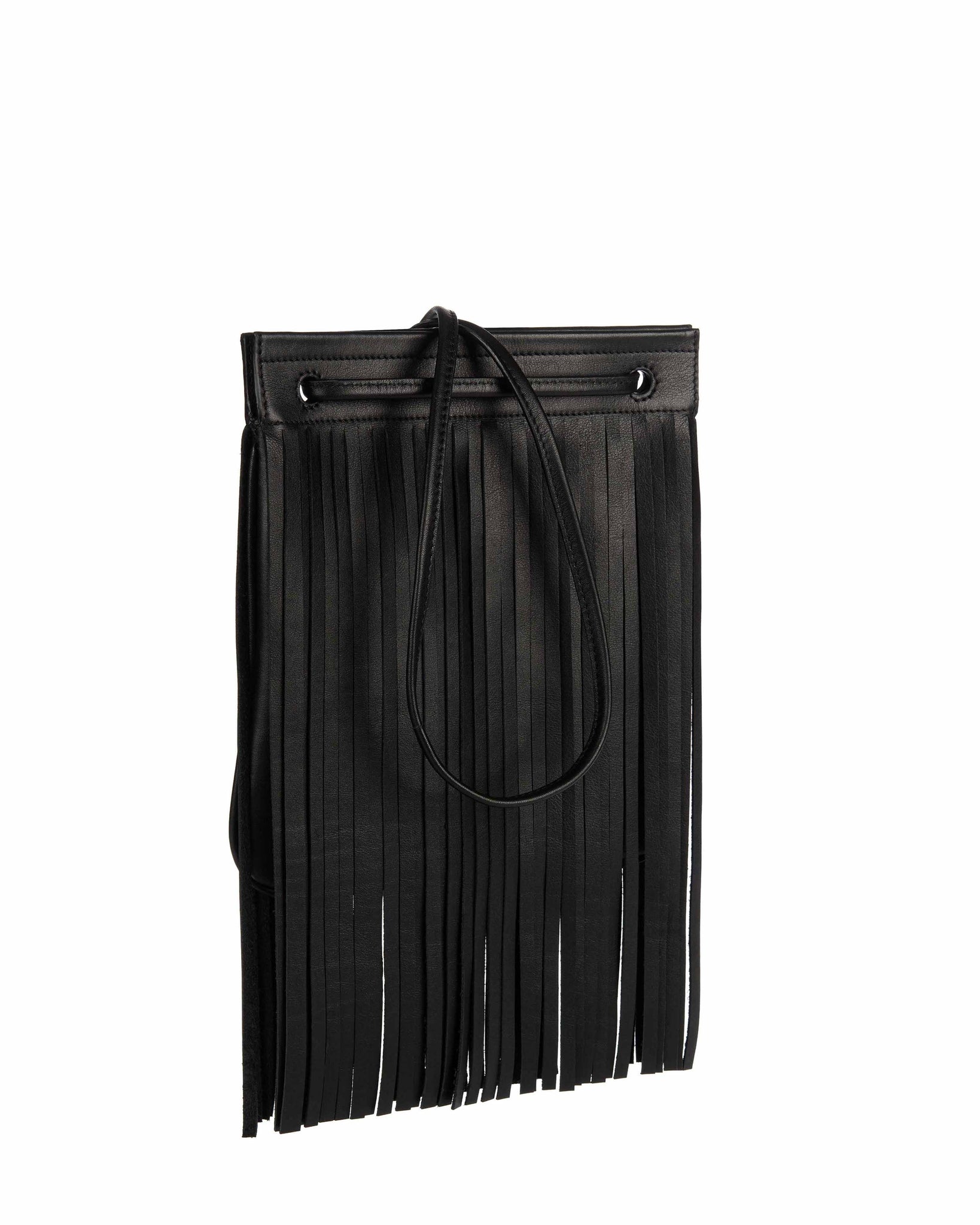 Black Leather Bag with Fringes